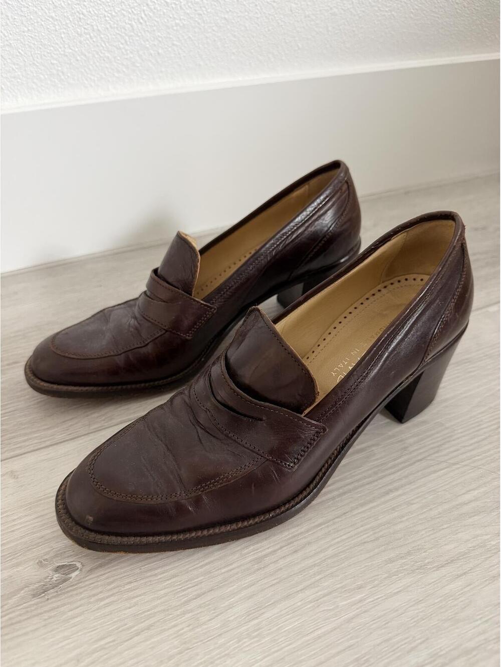 Vtg Joan & David Handmade Italy Leather Heeled Loafers Sz 8.5 Old Money Menswear